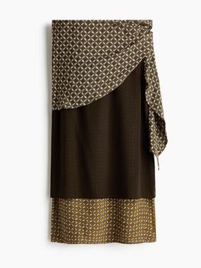 Patterned Olive Maxi Wrap Skirt - Women